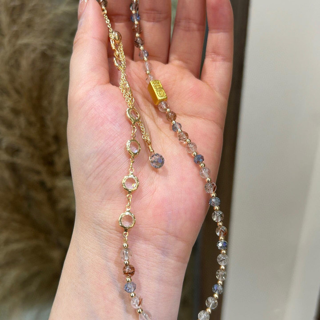 027 Golden Hair Crystal Double Fortune Bracelet | Twin Chain for Wealth & Luck