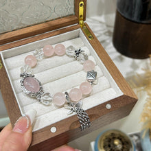 Load image into Gallery viewer, 010 Lucky Rose Quartz Horse Bracelet Pink White Crystal | Attract Love &amp; Wealth