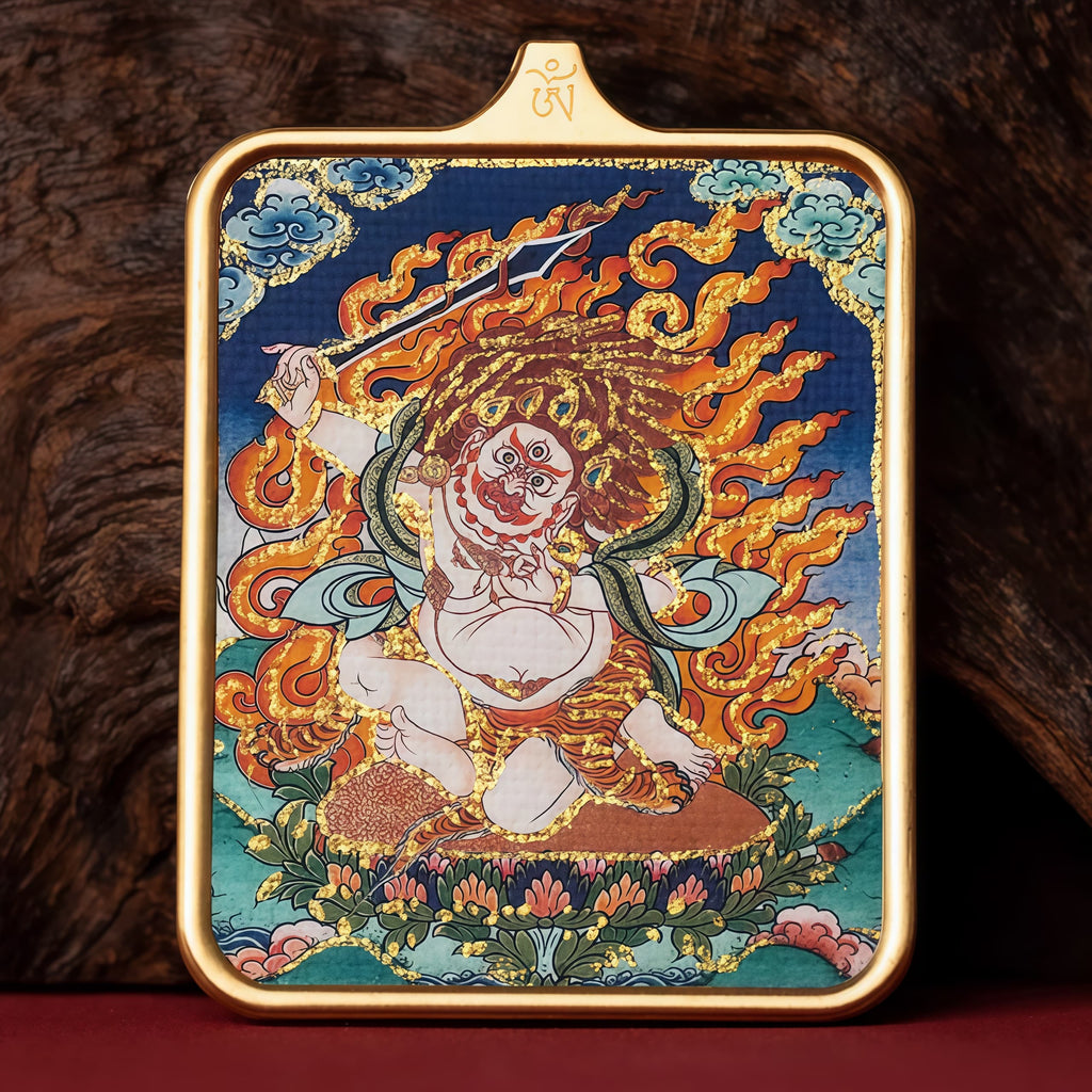 Guardian of Vitality Pendant - Six-Armed Mahakala Titanium Necklace