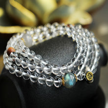 Load image into Gallery viewer, Zodiac Healing Crystal 108 Mala Beads Tibetan White Quartz &amp; Moonstone Necklace