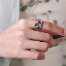 Load image into Gallery viewer, Prosperity Gemstone Guardian Ring – Carnelian, Turquoise, Lapis in Silver