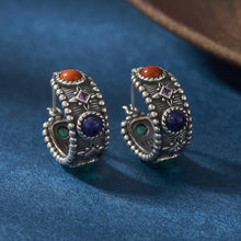Load image into Gallery viewer, Prosperity Energy Hoop Earrings Gemstones &amp; Sterling Silver