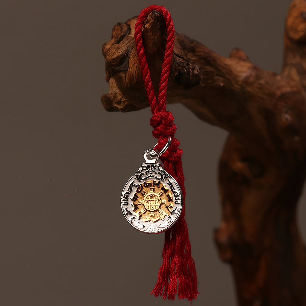Wealth Energy Sterling Silver Tibetan Charm Keychain
