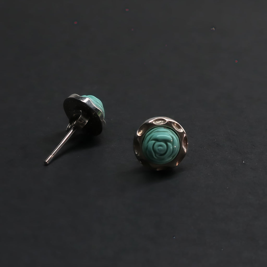 Lungta Stone Prosperity Rose Turquoise Earrings