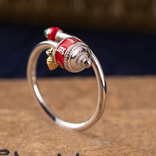 Load image into Gallery viewer, Prosperity Enamel Silver Prayer Wheel Ring Handcrafted for Wealth Energy