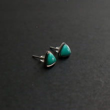 Load image into Gallery viewer, Emerald Wealth Triad – Turquoise Prosperity Energy Stud Earrings