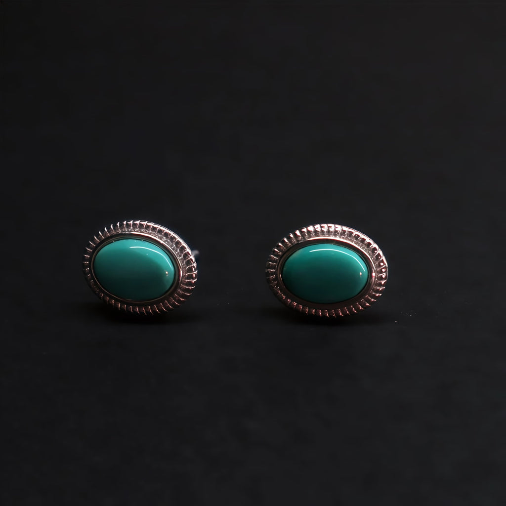 Lungta Stone Fortune Oval Turquoise Stud Earrings