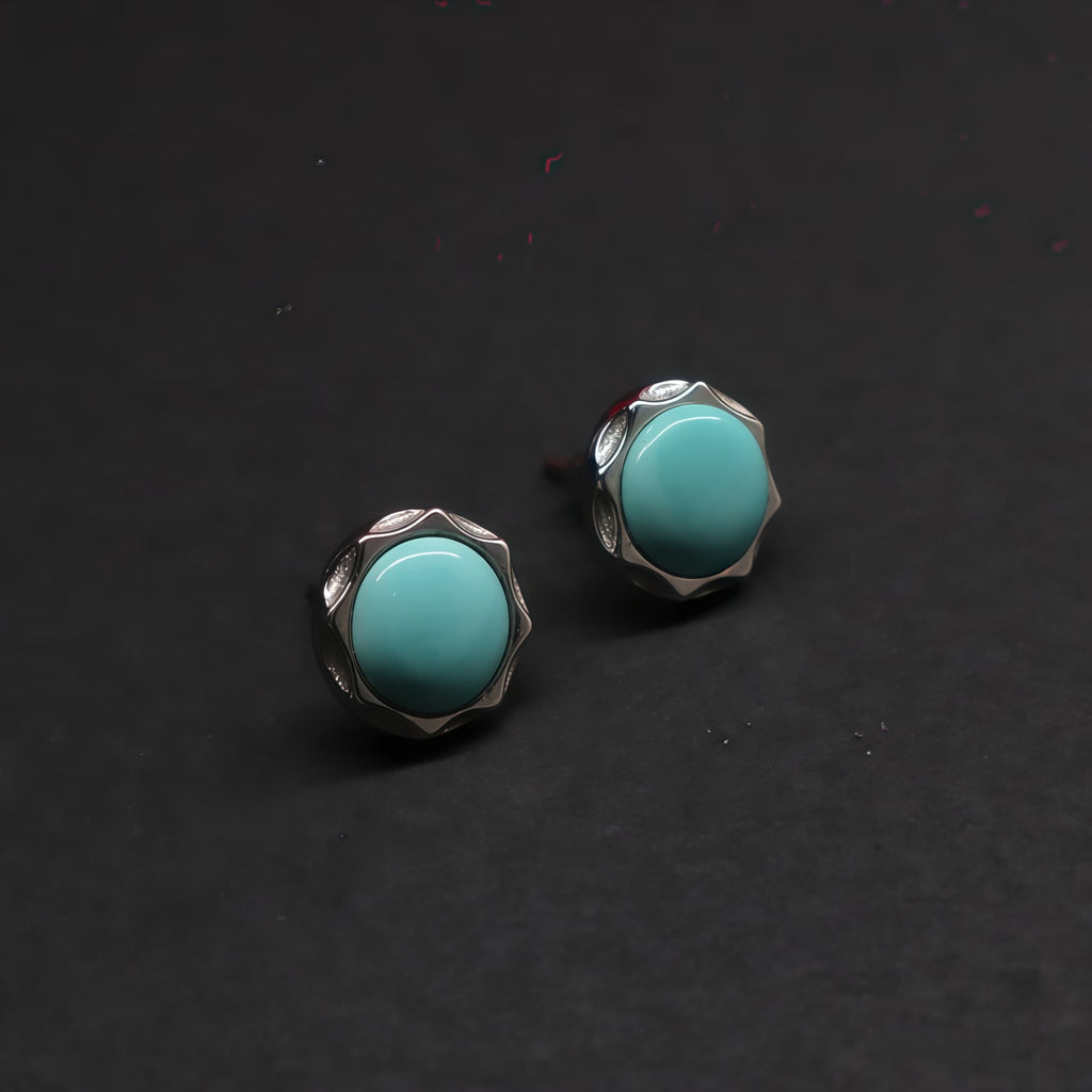 Lungta Stone Lotus Wealth Turquoise Earrings