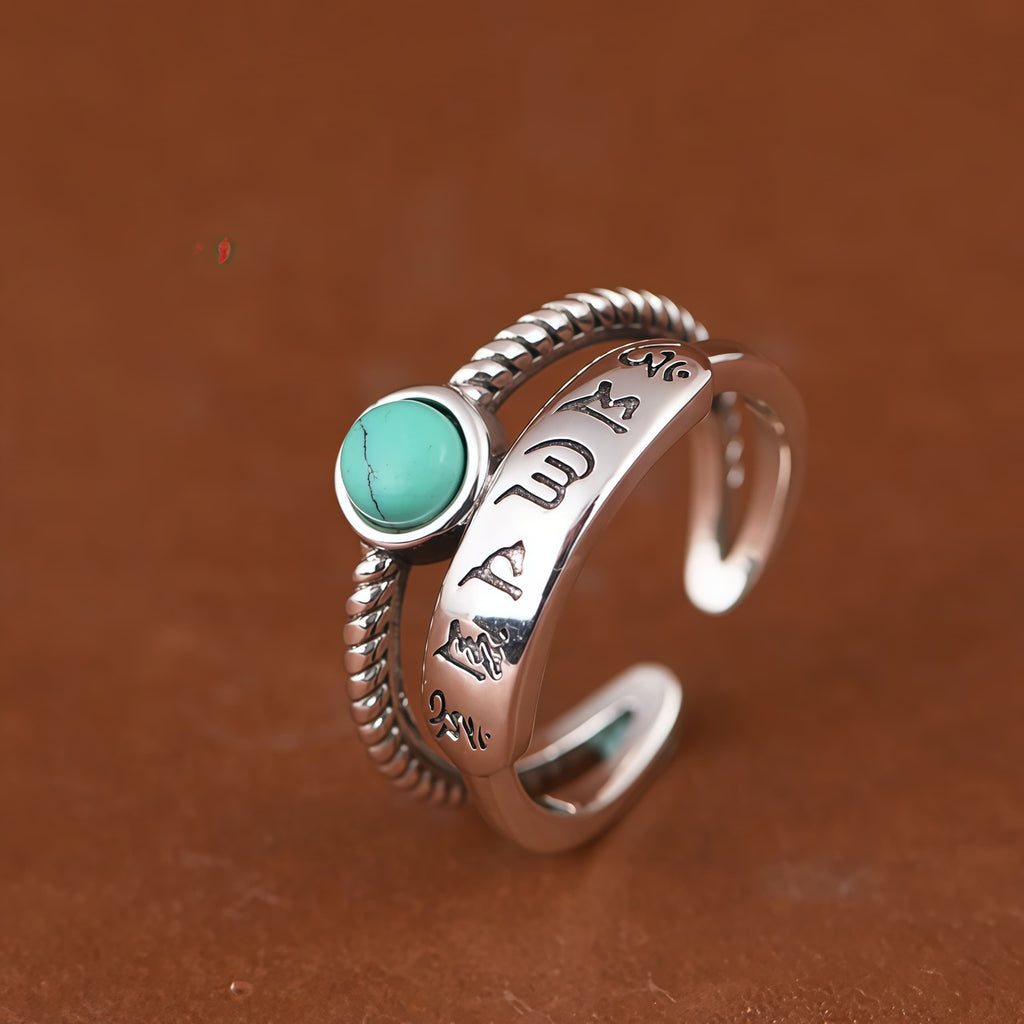 Prosperity Turquoise Sterling Silver Adjustable Energy Ring by Lungta Stone