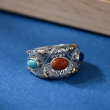 Load image into Gallery viewer, Prosperity Gemstone Guardian Ring – Carnelian, Turquoise, Lapis in Silver