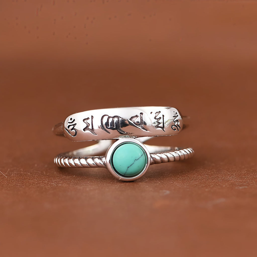 Prosperity Turquoise Sterling Silver Adjustable Energy Ring by Lungta Stone