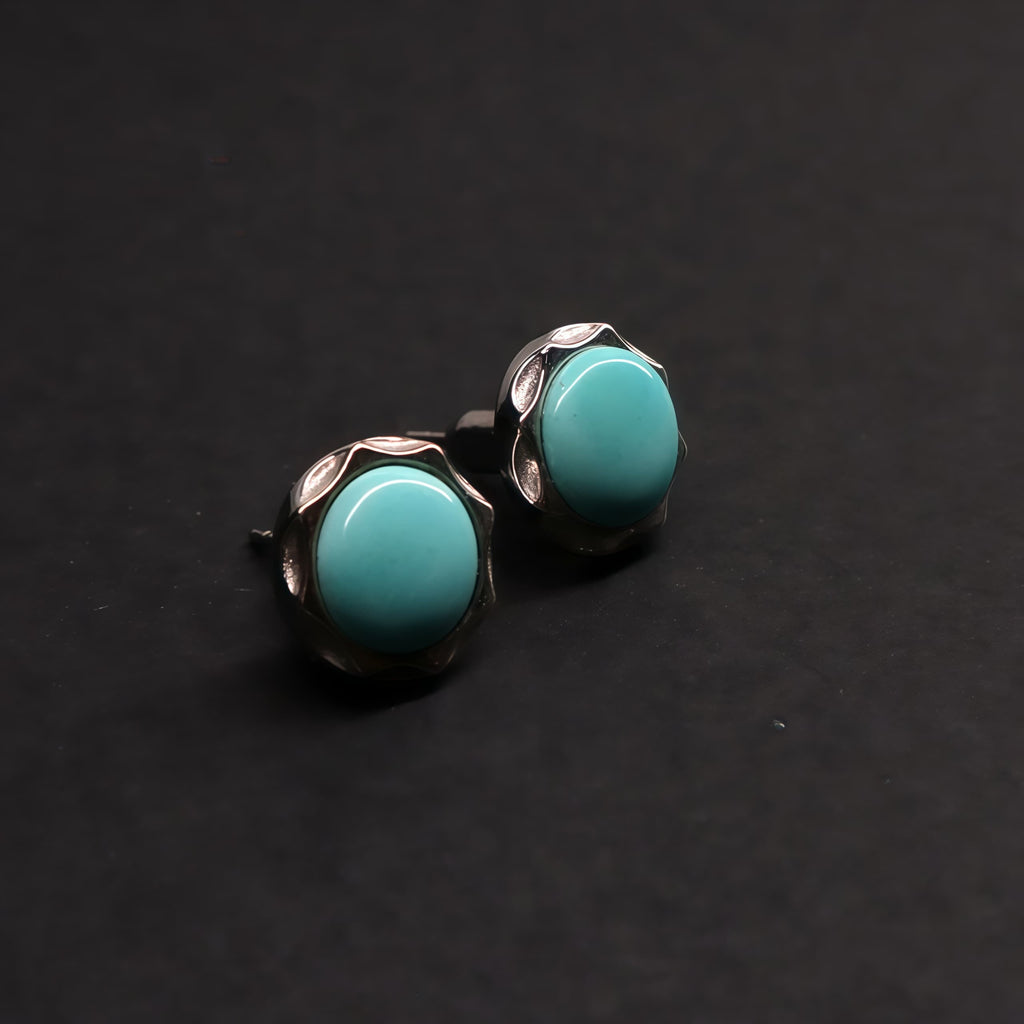 Lungta Stone Lotus Wealth Turquoise Earrings