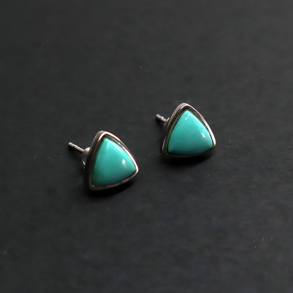 Emerald Wealth Triad – Turquoise Prosperity Energy Stud Earrings