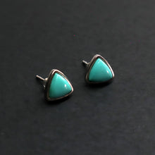 Load image into Gallery viewer, Emerald Wealth Triad – Turquoise Prosperity Energy Stud Earrings