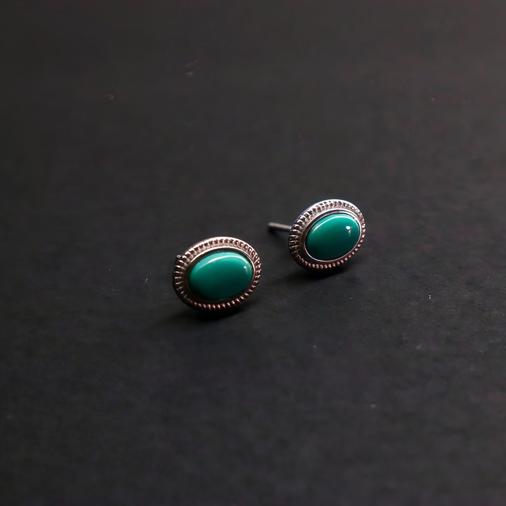 Lungta Stone Fortune Oval Turquoise Stud Earrings