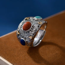 Load image into Gallery viewer, Prosperity Gemstone Guardian Ring – Carnelian, Turquoise, Lapis in Silver