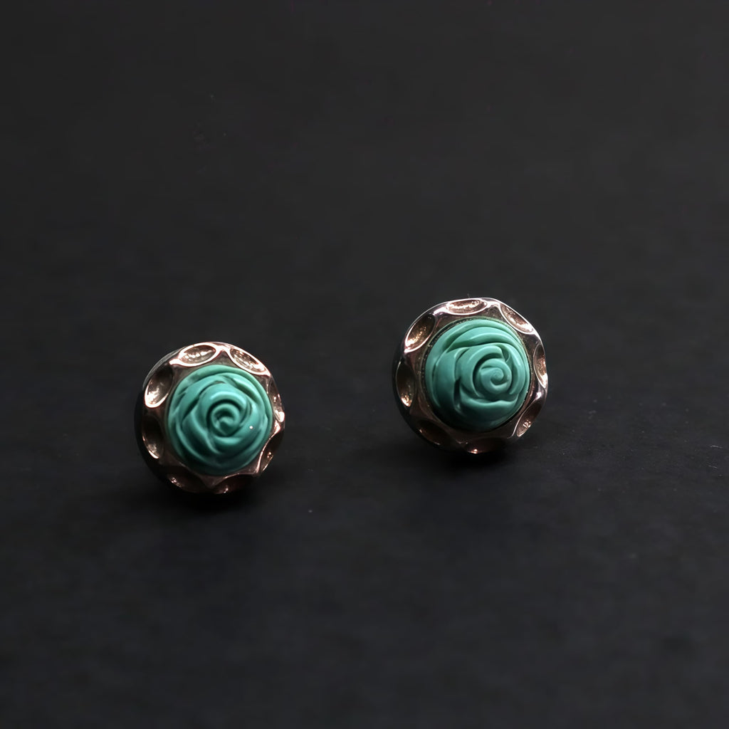Lungta Stone Prosperity Rose Turquoise Earrings
