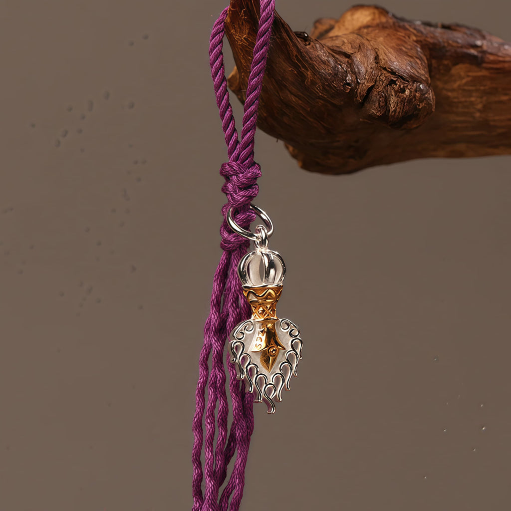 Wealth Energy Sterling Silver Tibetan Charm Keychain