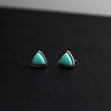 Load image into Gallery viewer, Emerald Wealth Triad – Turquoise Prosperity Energy Stud Earrings