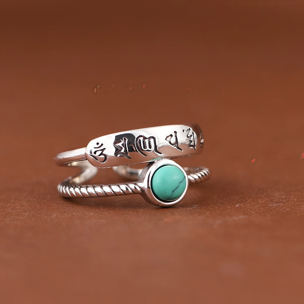 Prosperity Turquoise Sterling Silver Adjustable Energy Ring by Lungta Stone