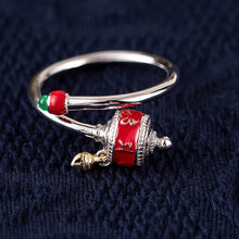Load image into Gallery viewer, Prosperity Enamel Silver Prayer Wheel Ring Handcrafted for Wealth Energy