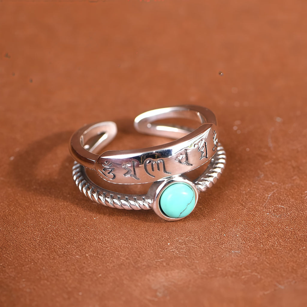Prosperity Turquoise Sterling Silver Adjustable Energy Ring by Lungta Stone