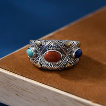 Load image into Gallery viewer, Prosperity Gemstone Guardian Ring – Carnelian, Turquoise, Lapis in Silver
