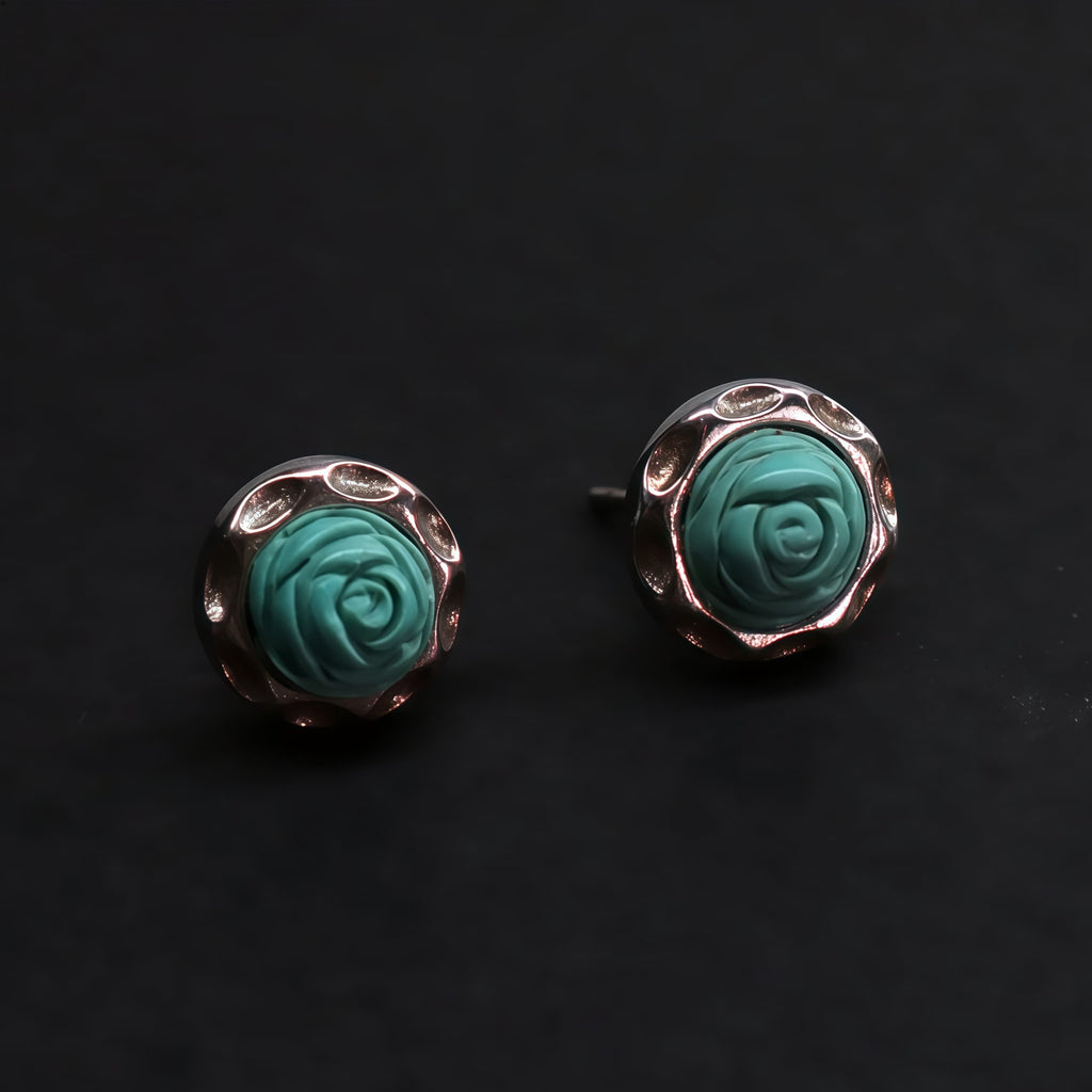 Lungta Stone Prosperity Rose Turquoise Earrings