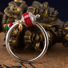 Load image into Gallery viewer, Prosperity Enamel Silver Prayer Wheel Ring Handcrafted for Wealth Energy