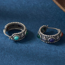 Load image into Gallery viewer, Prosperity Energy Hoop Earrings Gemstones &amp; Sterling Silver