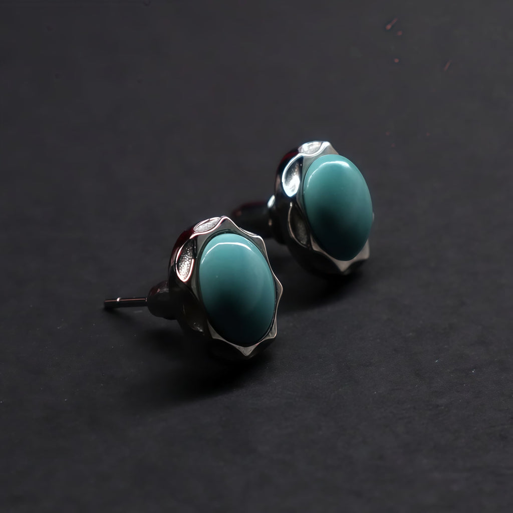 Lungta Stone Lotus Wealth Turquoise Earrings