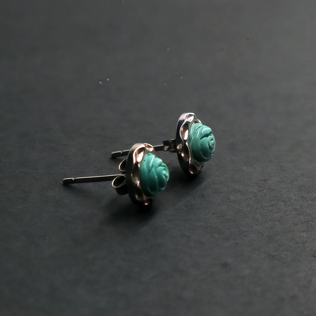 Lungta Stone Prosperity Rose Turquoise Earrings
