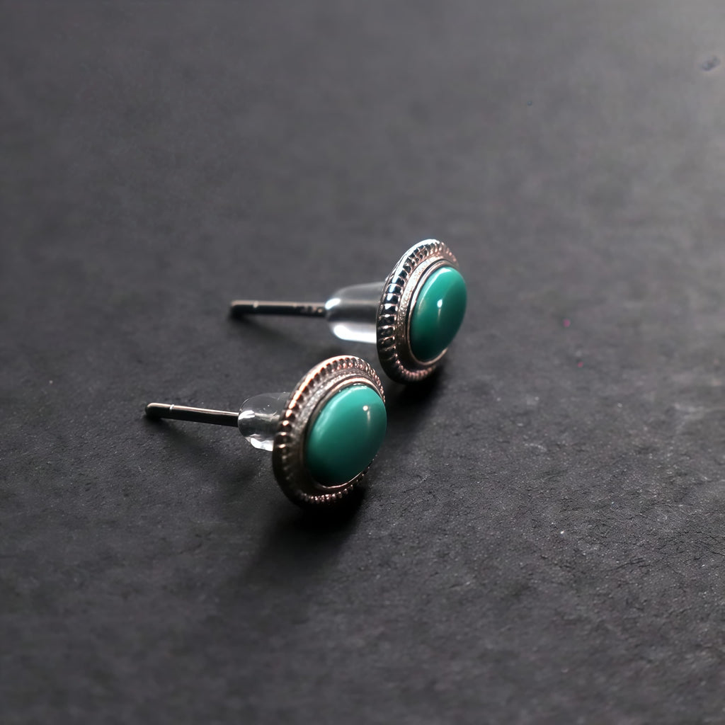 Lungta Stone Fortune Oval Turquoise Stud Earrings