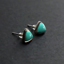 Load image into Gallery viewer, Emerald Wealth Triad – Turquoise Prosperity Energy Stud Earrings