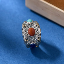 Load image into Gallery viewer, Prosperity Gemstone Guardian Ring – Carnelian, Turquoise, Lapis in Silver