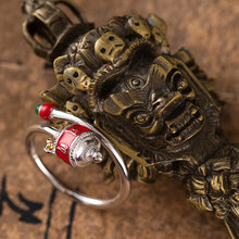 Load image into Gallery viewer, Prosperity Enamel Silver Prayer Wheel Ring Handcrafted for Wealth Energy