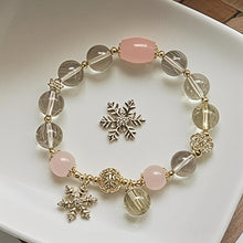 Load image into Gallery viewer, 037 Gold Rutilated Quartz &amp; Pink Crystal Snowflake Bracelet – Lucky Charm for Love &amp; Wealth