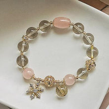 Load image into Gallery viewer, 037 Gold Rutilated Quartz &amp; Pink Crystal Snowflake Bracelet – Lucky Charm for Love &amp; Wealth