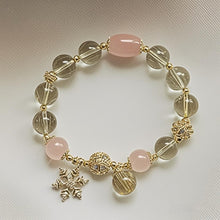 Load image into Gallery viewer, 037 Gold Rutilated Quartz &amp; Pink Crystal Snowflake Bracelet – Lucky Charm for Love &amp; Wealth
