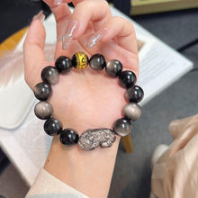 Load image into Gallery viewer, 033 Silver Obsidian Pixiu Bracelet | Wealth &amp; Protection Energy