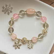 Load image into Gallery viewer, 037 Gold Rutilated Quartz &amp; Pink Crystal Snowflake Bracelet – Lucky Charm for Love &amp; Wealth