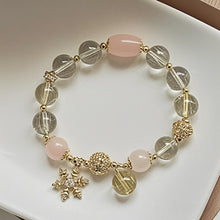 Load image into Gallery viewer, 037 Gold Rutilated Quartz &amp; Pink Crystal Snowflake Bracelet – Lucky Charm for Love &amp; Wealth