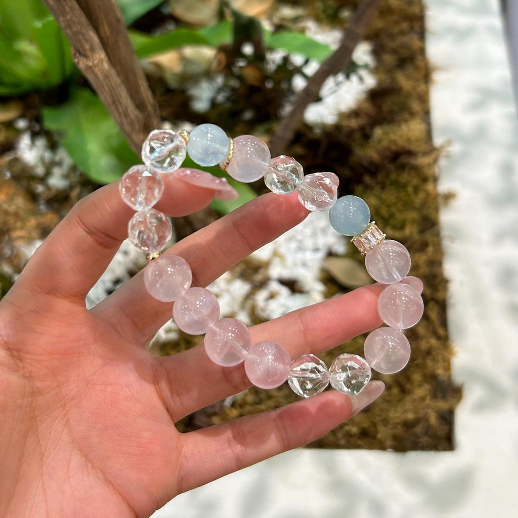 008 Mo Pink Aquamarine & White Crystal Bracelet – For Love, Calm & Feminine Glow
