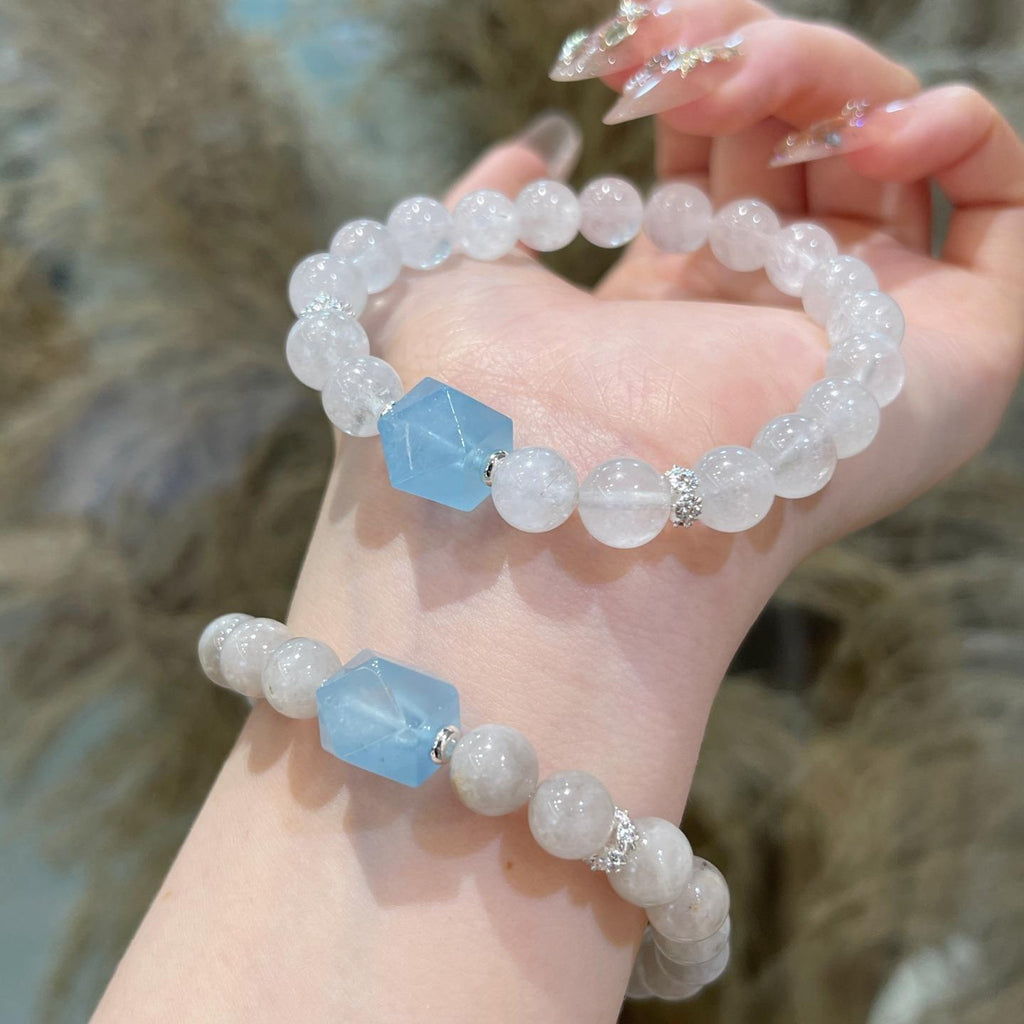 031 Lucky Aquamarine Crystal Bracelet | Natural Rabbit Fur Stone | Wealth & Love Energy