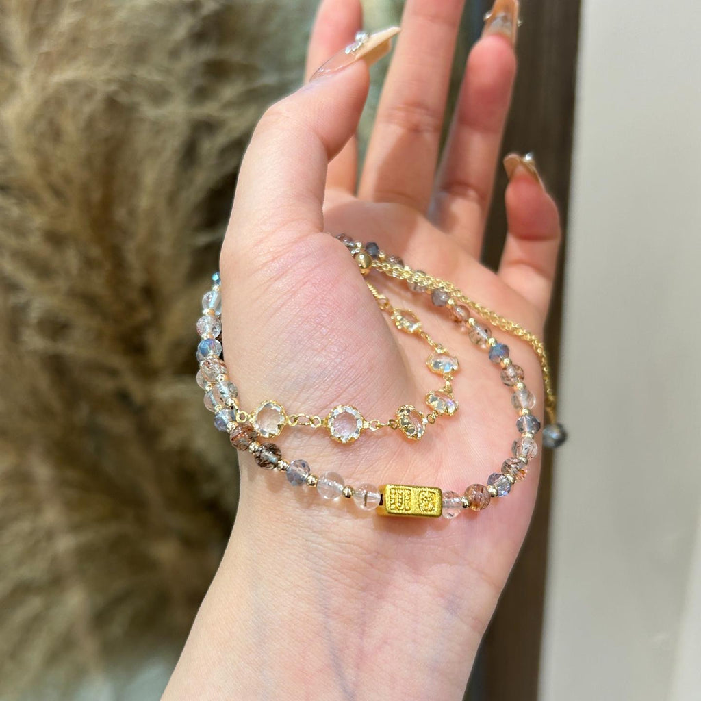 027 Golden Hair Crystal Double Fortune Bracelet | Twin Chain for Wealth & Luck