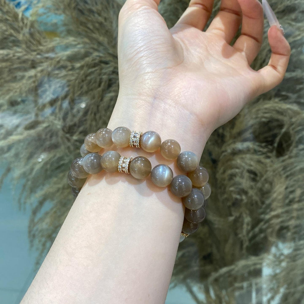 036 Milk Tea Moonlight Bracelet | Soft White Rabbit Hair Beads for Calm & Sweet Vibes