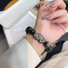 Load image into Gallery viewer, 033 Silver Obsidian Pixiu Bracelet | Wealth &amp; Protection Energy