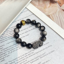 Load image into Gallery viewer, 033 Silver Obsidian Pixiu Bracelet | Wealth &amp; Protection Energy