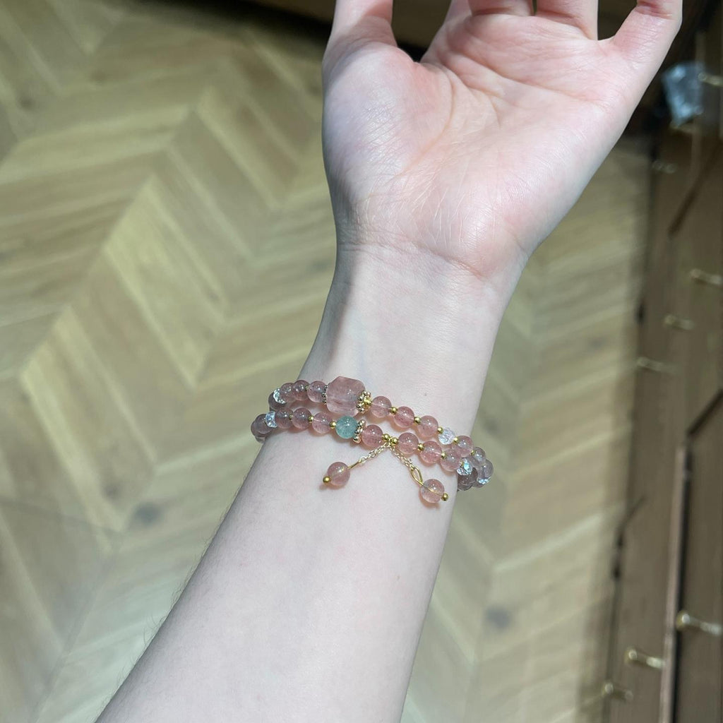 Strawberry Crystal Love Energy Bracelet | Double Circle for Romance & Harmony