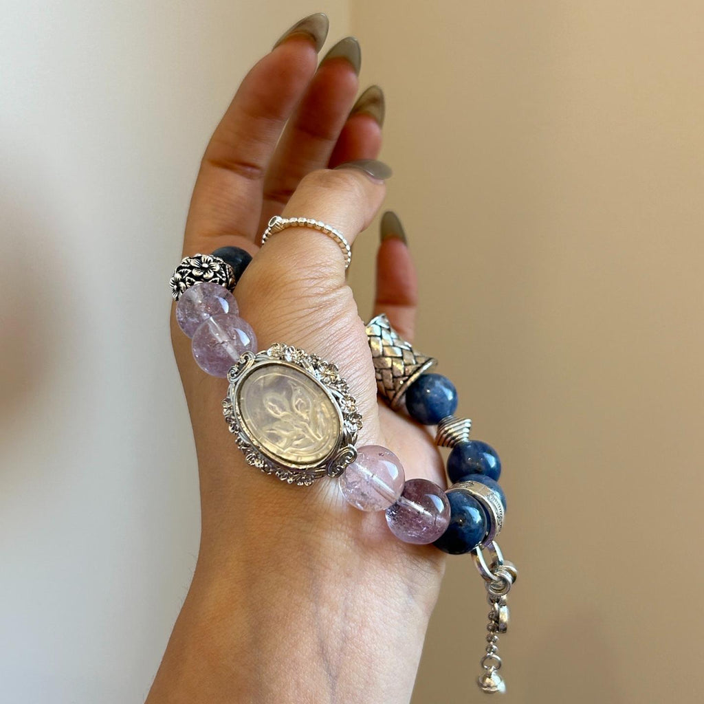 009 Purple Azeztulite x Blue Kyanite | Spiritual Clarity & Calm Energy Bracelet